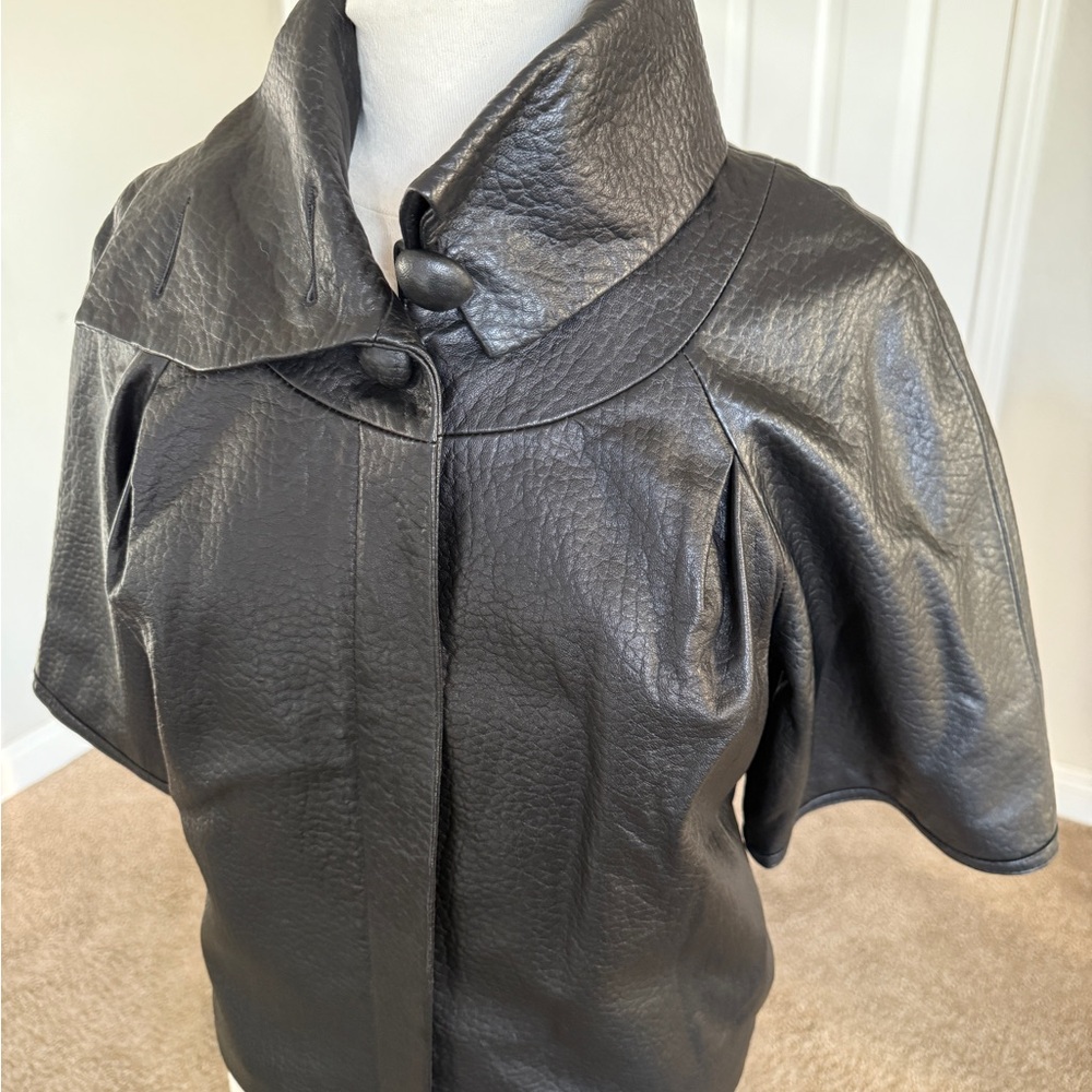 Sheri Bodell Black Leather Cape Jacket